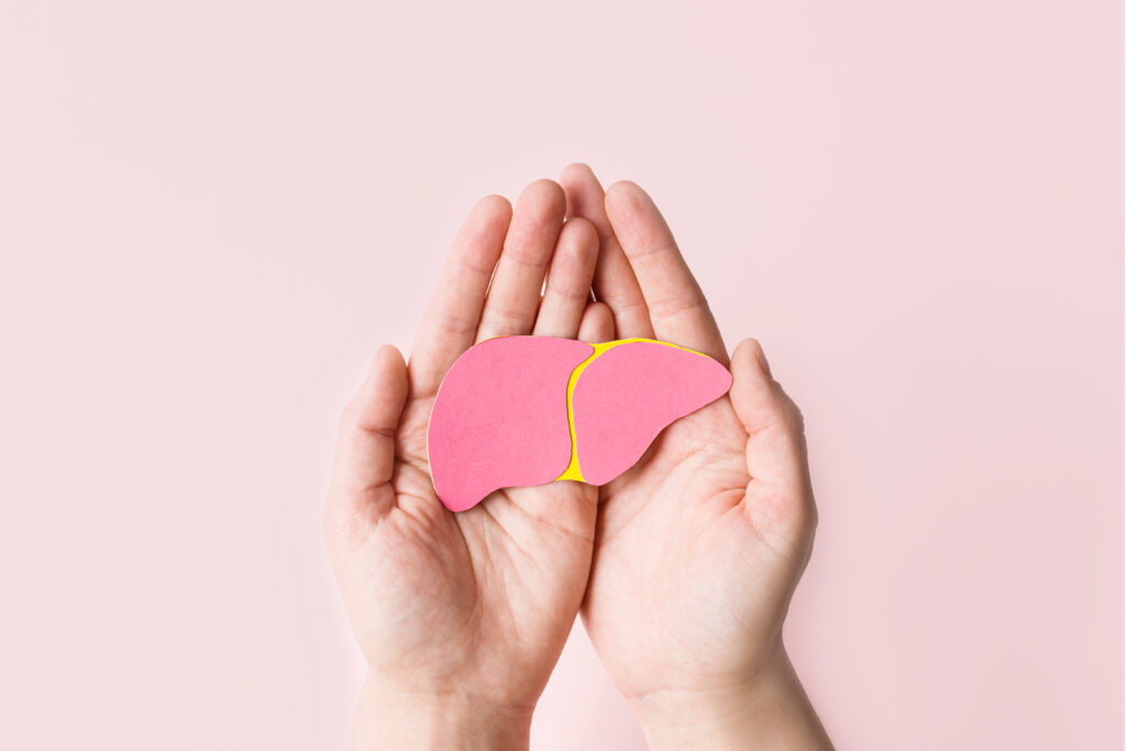 Hands holding a cutout image of an organ on a pink background